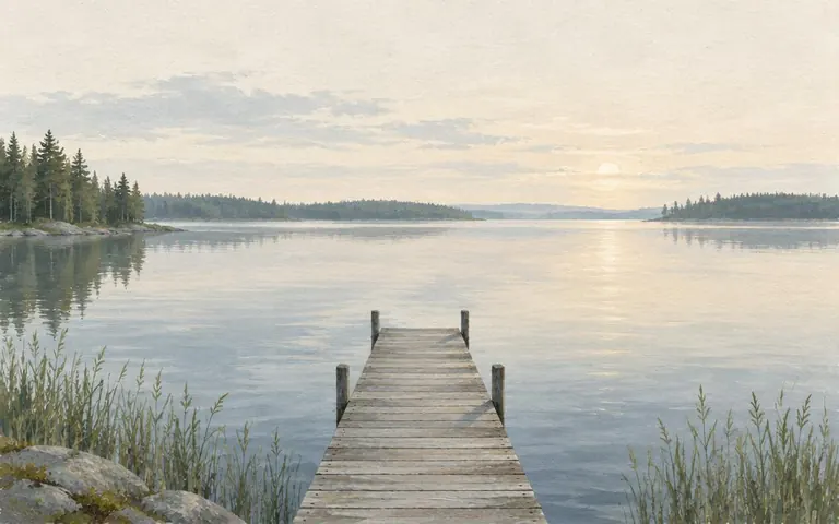 Stille innsjø med en trebrygge