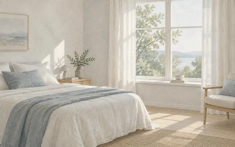 Lyst soverom med dagslys gjennom vinduet