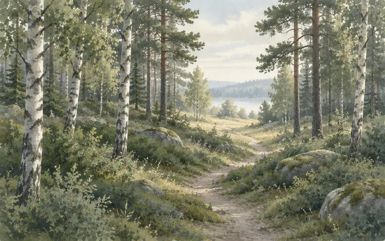 Sti gjennom en lys skog